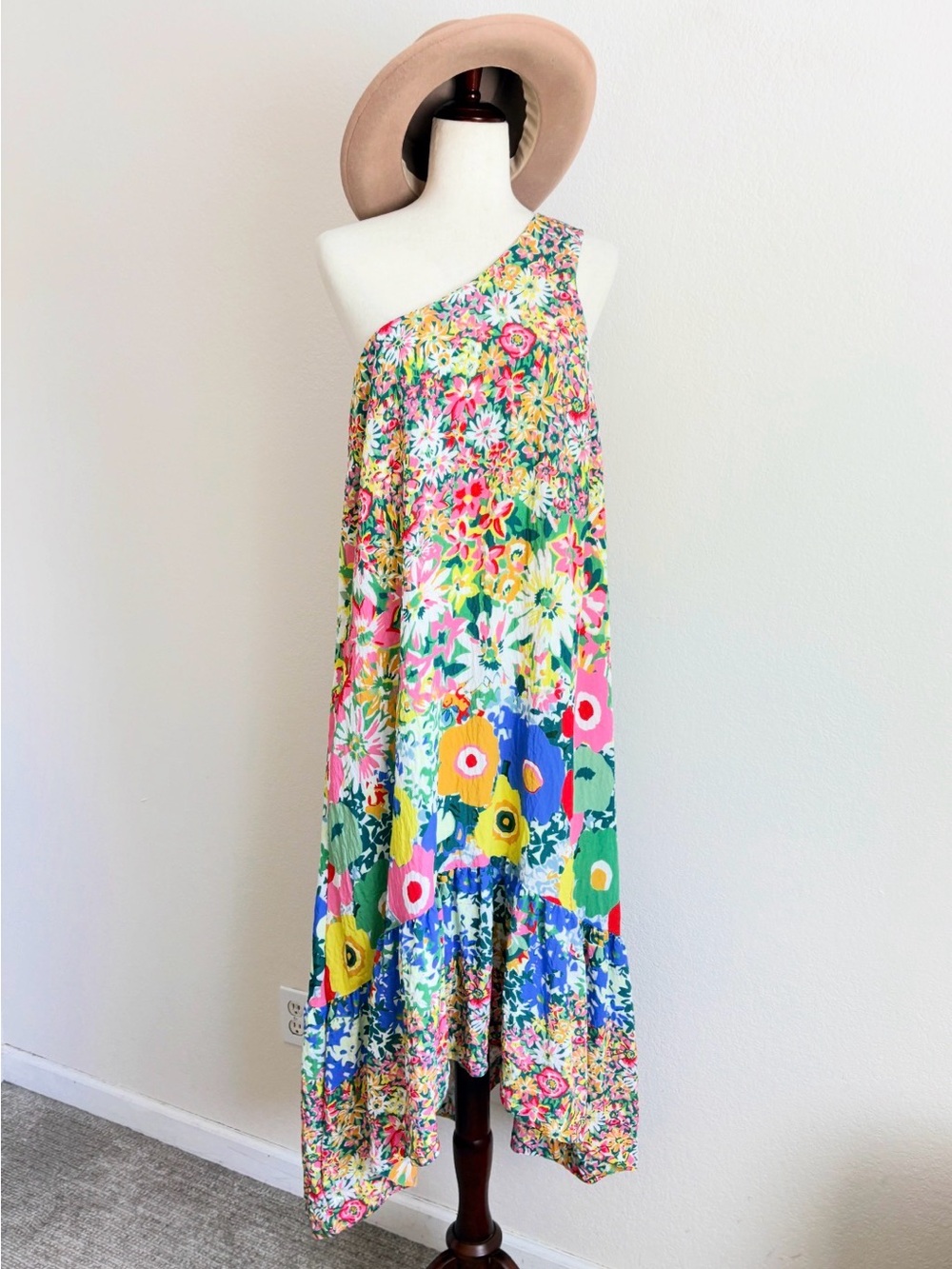 Sarah Campbell for Anthropologie One Shoulder Floral Maxi Dress